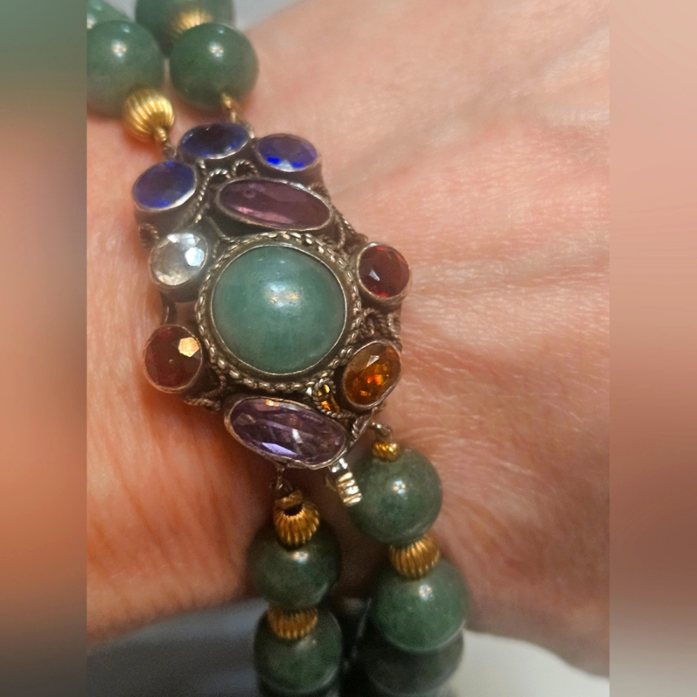 Original Double Strand Necklace Adventurine 14k Y… - image 1